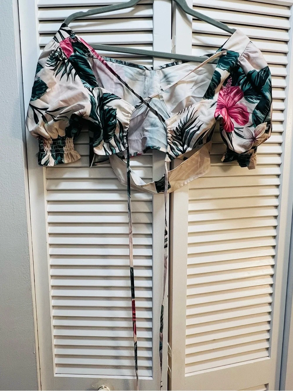 SHEIN Cream Floral Two-Piece Crop Top & Wide Leg Pants Set